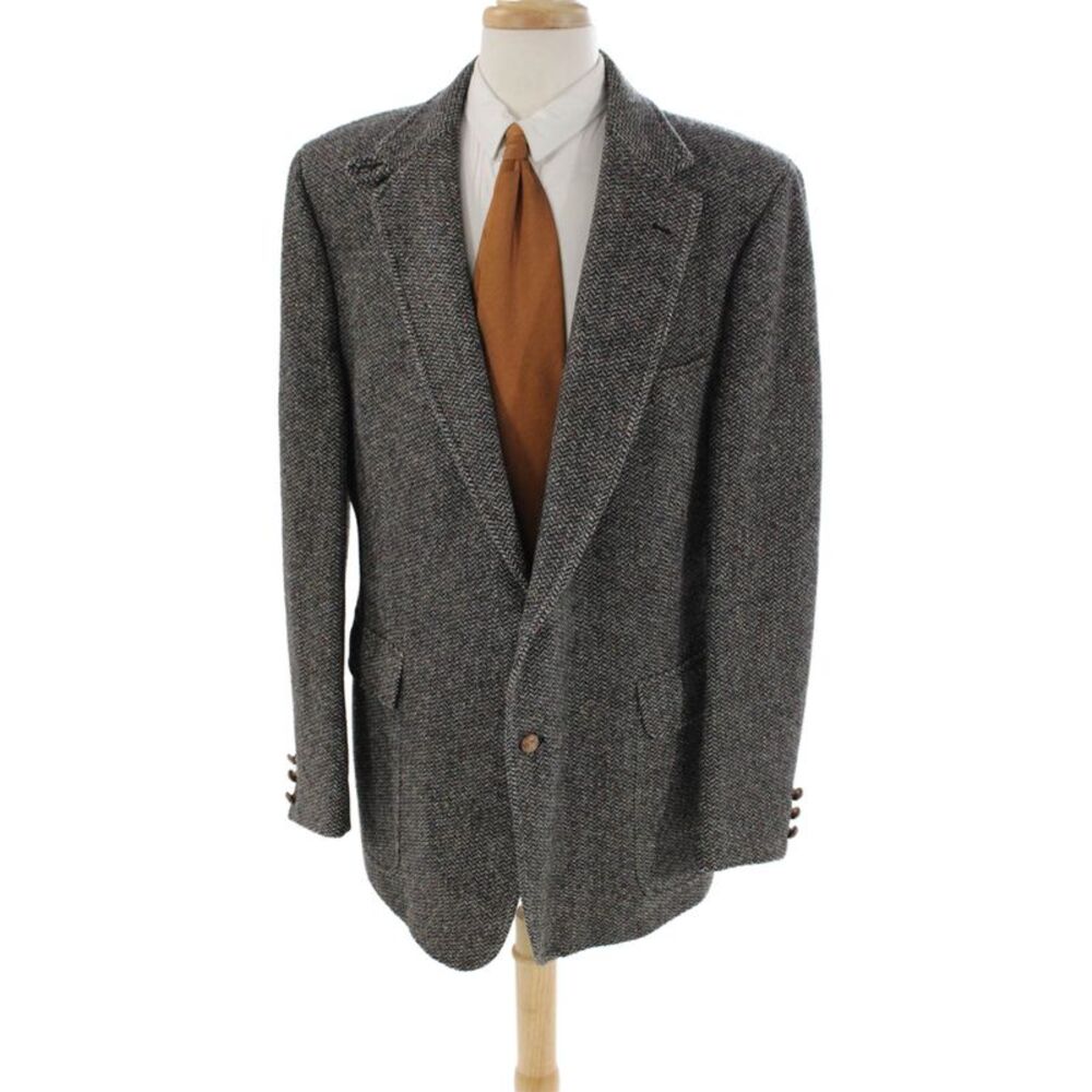 Today's Man Mens Wool Herringbone Buttoned Mock Neck Blazer Coat Gray Size EUR 4